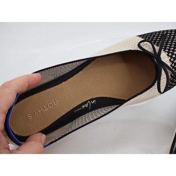 Rothy's Coco The Ballet Flat Cream Black Woven Bow Tie Flats Size 13 - Picture 11 of 12